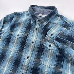 Outerknown Blanket Shirt Mens XL Heavy Organic Cotton Flannel Blue Plaid